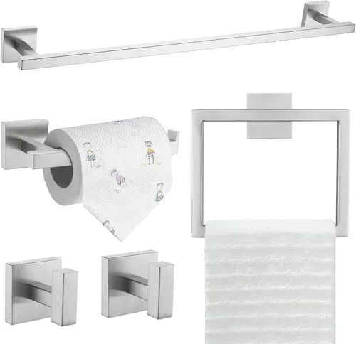 TQKAG Juego de 5 piezas de accesorios de baño de níquel cepillado clásico montado en la pared de acero inoxidable SUS304 juego de accesorios de baño