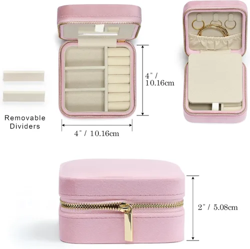 Miniatura 86 de BLUTETE Joyero de viaje organizador de terciopelo con anillos de espejo, aretes, collares, caja organizadora de almacenamiento (negro)