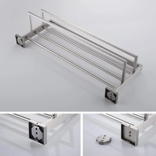 Miniatura 3 de KOKOSIRI Toallero de baño de 24 pulgadas con barras de toalla dobles SUS304 de acero inoxidable montado en la pared, níquel cepillado, B6003BR Acero