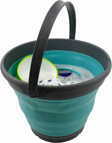 Miniatura 8 de SAMMART Juego de 2 cubos de plástico plegables de 10 L (2.6 galones), bañera redonda plegable, cubo portátil de agua para pesca, bote de agua
