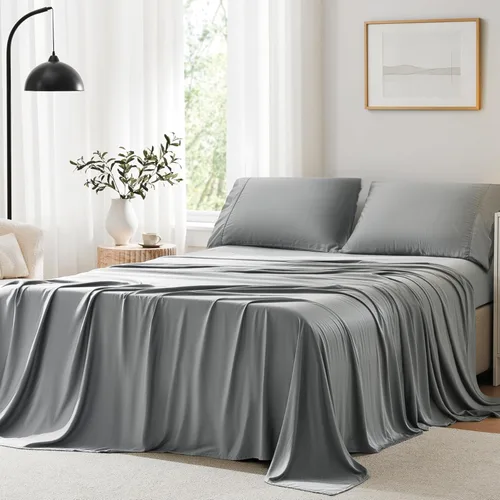 ACCURATEX Sábanas refrescantes tamaño King: viscosa hecha de bambú, juego de sábanas frescas y sedosas para cama tamaño King, sábanas súper suaves y