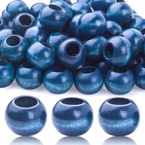100 cuentas de madera color azul oscuro de 0.78 pulgadas (0.787 in) con agujero grande de 0.39 pulgadas (0.394 in), cuentas espaciadoras de madera