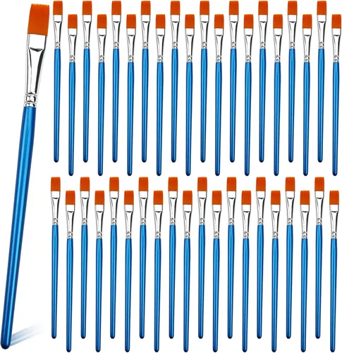 Pinceles planos de 1/2 pulgada para pintura acrílica, paquete de 40 pinceles pequeños a granel con mango de madera para acrílico, acuarela, óleo,