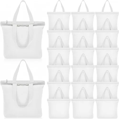 Miniatura 12 de Silkfly 20 Bolsas de Lona a Granel de 16.5x13.4'' Bolsas de Lona de Algodón en Blanco con Asas y Cremallera Reutilizables Lisas para Comestibles