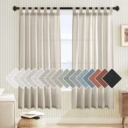 Miniatura 28 de H.VERSAILTEX Cortinas aireadas mezcladas de lino natural con pestaña superior para sala de estar, decoración del hogar, material suave y rico que
