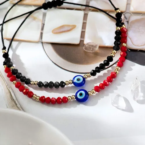 Miniatura 3 de Tarsus Delicadas pulseras de cuentas de mal de ojo ajustable amuleto de cuerda para mujeres y hombres