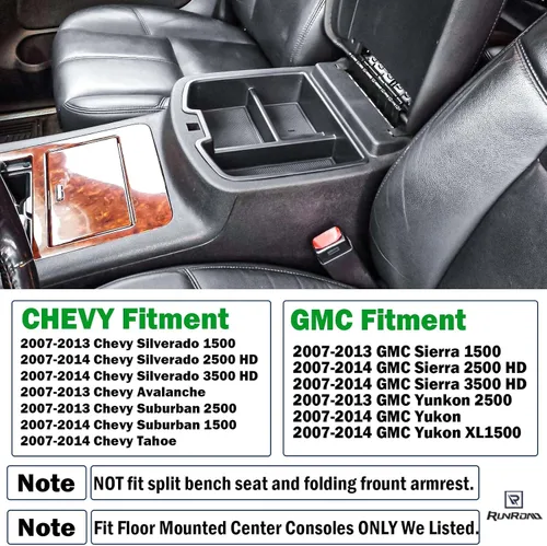Miniatura 3 de RUNROAD Organizador de consola compatible con 2007-2014 GMC Sierra 2500 3500/Chevy Silverado 2500 3500/Tahoe/Yukon XL/Suburban 1500 y 07-13 Sierra