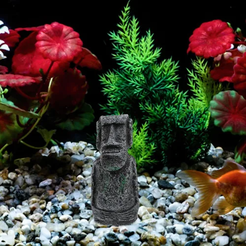 Miniatura 2 de balacoo Estatua de Moai de Pascua para decoración de acuario, estatua de cabeza de isla de Pascua de resina, decoración de paisaje de peces Betta