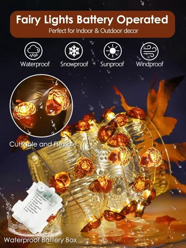 Miniatura 3 de 30LED Acorn Fairy Lights Battery Operated Fall String Lights Indoor Decor Remote Control, 8 Lighting Modes, IP44 Waterproof, Timer & Dimmable