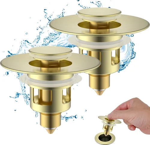 Hibbent Paquete de 2 Tapones Universales de Todo Metal para Lavabo de Baño para Lavamanos de 1.1''~2.3'', Colador de Desagüe de Lavabo Emergente,