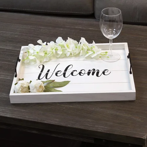 Miniatura 47 de Elegant Designs HG2000-AHH Margarita Drinks Lime Bar Kitchen Wetbar Bandeja Decorativa de Madera para Servir con Asas, 15.50" x 12", Aqua Wash Happy