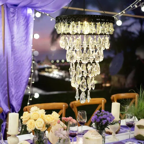 Miniatura 3 de Lámpara solar colgante de cristal acrílico para exteriores, luces decorativas para jardín, luces LED brillantes y cálidas y tira LED de 5 pies