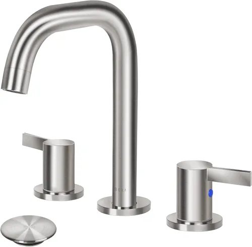 SOKA Grifo de baño generalizado de 8 a 16 pulgadas, 2 asas, níquel cepillado, grifos táctiles para fregadero comercial, 3 piezas, lavabo de tocador