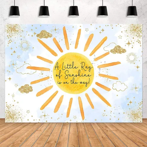 Miniatura 2 de Avezano Sunhine - Telón de fondo de baby shower para bebé niño Un pequeño rayo de sol está en camino, fondo fotográfico con purpurina, nube