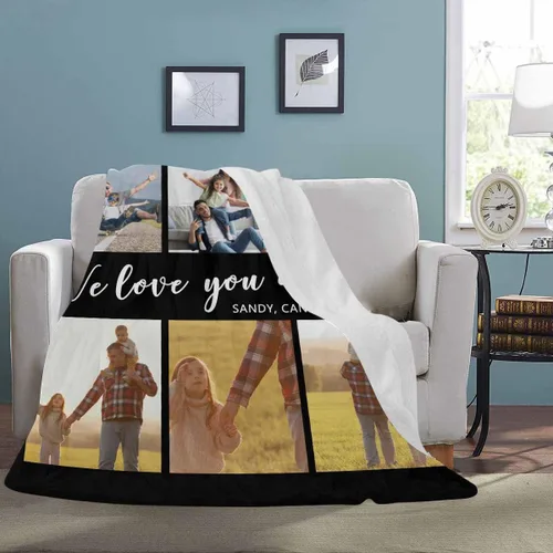 Miniatura 4 de Artsadd Manta de fotos personalizada para papá, con texto en inglés «We Love You Daddy», 30 x 40 pulgadas