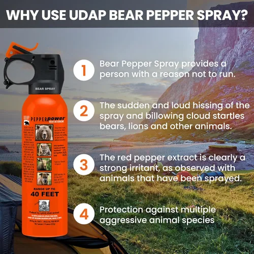 Miniatura 7 de UDAP Pepper Power 12VHP Safety Orange Bear Spray Self Defense Deterrent with Hip Holster and Belt for Camping, Hiking, Fishing, Powerful Blast