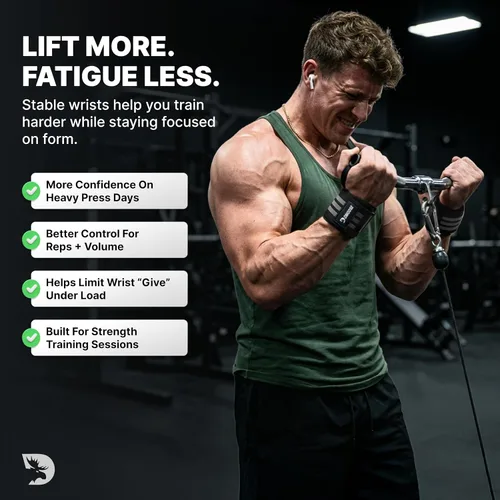 Miniatura 3 de DMoose Fitness Muñequeras para levantamiento de pesas de 18 pulgadas – Envoltura de gimnasio resistente con lazo para el pulgar para apoyo y alivio