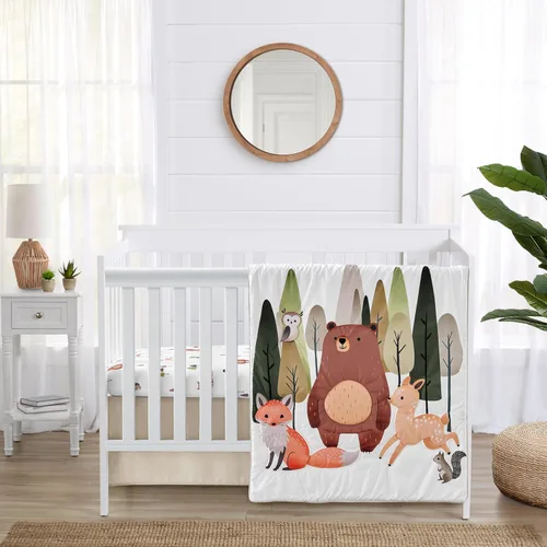 Miniatura 11 de Sweet Jojo Designs Juego de ropa de cama para cuna de bebé de 4 piezas (animales del bosque) para niños o niñas, bebés/guardería, incluye manta