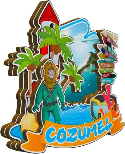 Miniatura 2 de Cozumel - Imán de madera para nevera, diseño de México, monumales 3D, recuerdos coleccionables, decoración hecha a mano, 2027