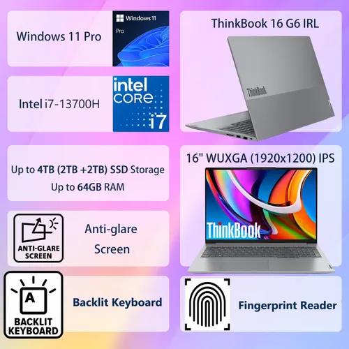 Miniatura 2 de Lenovo Portátil empresarial FHD+ de 16 pulgadas: alto rendimiento para programación, análisis de datos y edición de video, Intel Core i7-13700H, 64