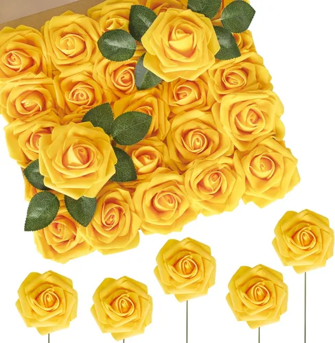 Miniatura 45 de N&T NIETING 25 unidades de flores artificiales, Rosas de espuma artificial de sensación real al tacto, decoración para boda, dama de honor, ramo