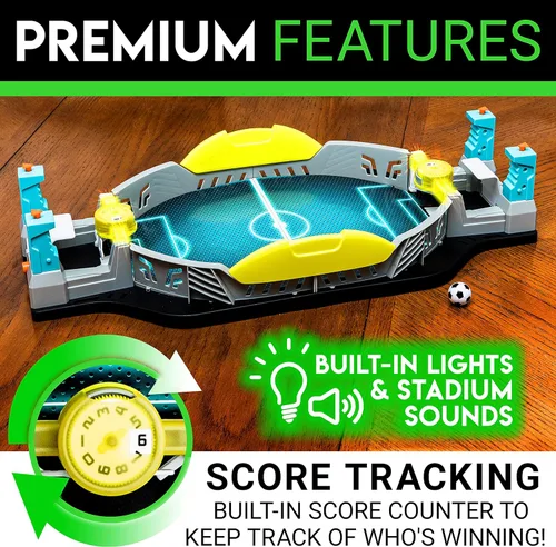 Miniatura 6 de Franklin Sports Mini juego de tiro de fútbol de mesa - Juego de mesa de fútbol estilo arcade para todas las edades- Marcador LED electrónico
