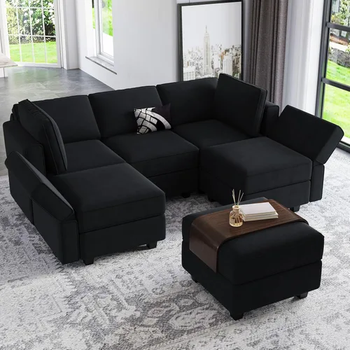 Miniatura 5 de Belffin Sofá Seccional Modular de Terciopelo con Chaise Lounge Sofá Cama Seccional con Chaise de Almacenamiento Sofás Cama Sofá para Sala de Estar