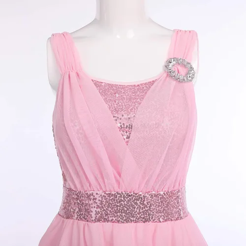 Miniatura 4 de ODASDO Vestido de baile lírico para mujeres adultas, moderno, contemporáneo, con lentejuelas, tul de malla, falda alta y baja, ropa de baile