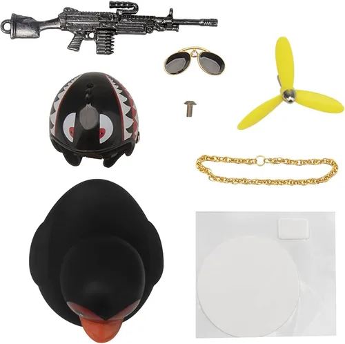 Miniatura 7 de wonuu Adornos de pato de goma para tablero de automóvil, juego de decoraciones de pato rosa con casco de hélice, lentes de sol, cadena dorada
