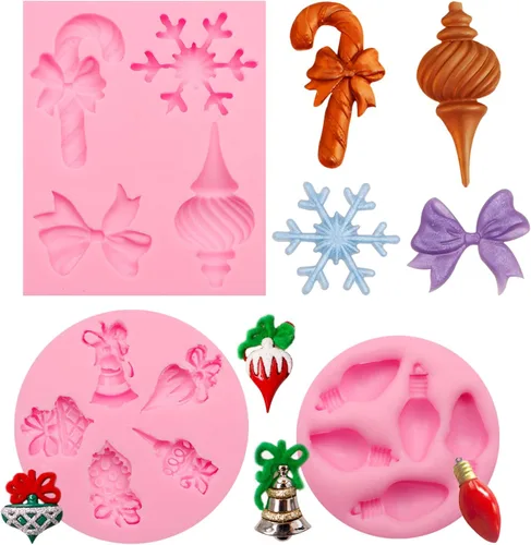 Moldes de Navidad para fondant, 3 paquetes de moldes pequeños de silicona para decoración de pasteles, adornos de cupcakes, pasta de goma de