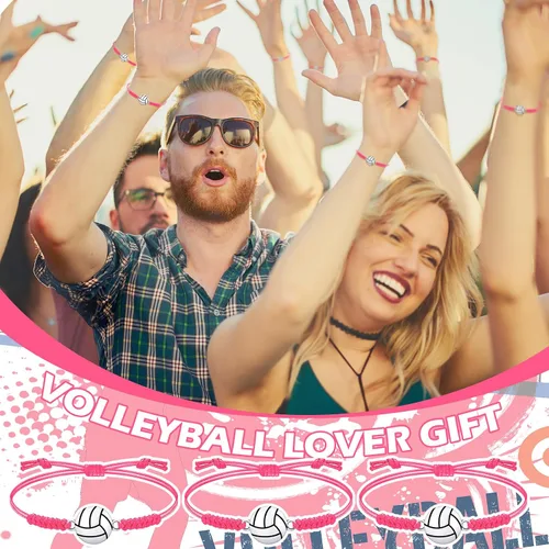 Miniatura 49 de 20 pulseras de voleibol ajustables, cuerda trenzada con dije de voleibol para niñas, mujeres, hombres, adolescentes, la mayoría de jugadores