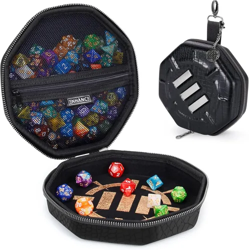 Miniatura 13 de ENHANCE Bandeja y estuche para dados DND – Soporte para dados DND para hasta 150 dados D&D con exterior duro resistente e interior suave protector.