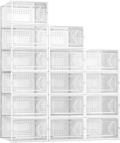 Kuject Paquete de 15 cajas de almacenamiento de zapatos, organizador de zapatos apilable de plástico transparente grande para armario, conecta cajas