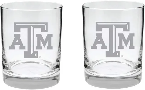 Texas A&M Aggies - Juego de 2 vasos (2 caras), acabado satinado, roca (o whisky)