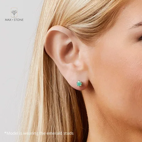 Miniatura 2 de MAX + STONE - Aretes redondos de plata de ley 925 para mujer, piedra natal de 0.197in con respaldos, Metal
