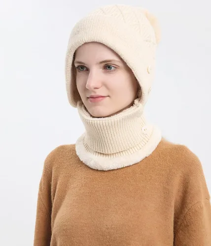 Miniatura 4 de Pasamontañas para mujer, visera de una sola pieza, gorro de cráneo, bufanda de cuello, bufanda de esquí, nieve, invierno, gorro de forro polar