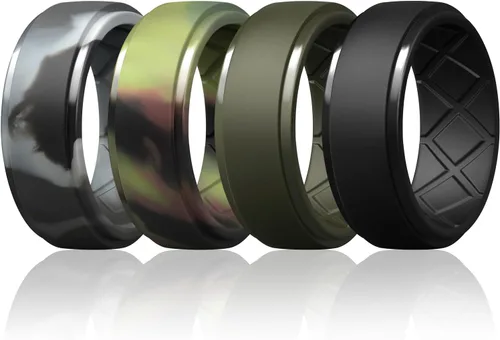 Miniatura 35 de Egnaro - Anillos de silicona para hombre, 25/64 pulgadas (10 mm) de ancho y 3/32 pulgadas (2.5 mm) de grosor, alianzas de boda de goma, paquete