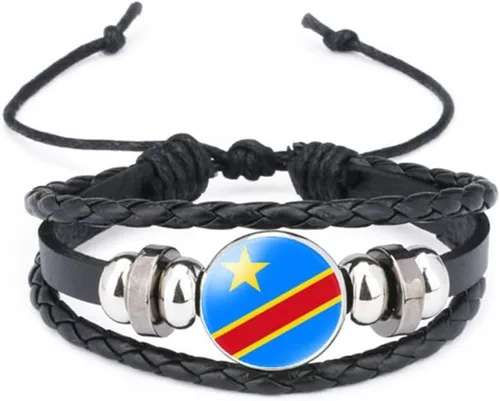 Miniatura 28 de vmcoatdu Mundial Muchas Banderas Nacionales Brazalete Retro de Aleación de Cuero para Pulsera de Cuerda Trenzada de Bandera Nacional