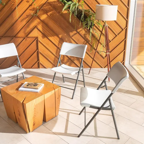 Miniatura 2 de LIFETIME 80191 Silla plegable comercial ligera, granito blanco con marco gris, paquete de 4