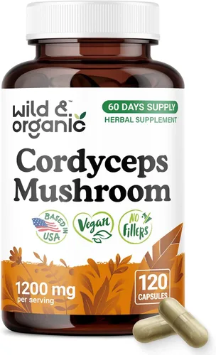 Miniatura 12 de Wild & Organic Cordyceps Cápsulas de 1200 mg - Apoyo inmunológico - Suplemento en polvo de hongos Cordyceps - Extracto de micelio puro - Vegano, sin