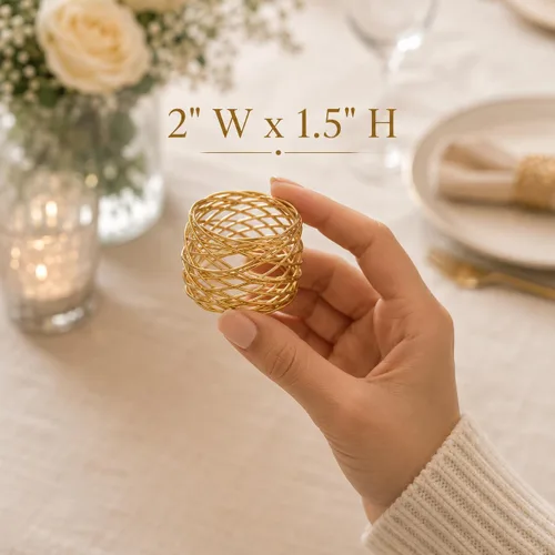 Miniatura 4 de ALPHA Living HOME Juego de 12 servilleteros dorados de alta calidad, 100% metal, decoración de mesa resistente al óxido, servilleteros con hebillas
