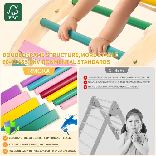 Miniatura 6 de Juego de triángulos de Pikler extragrande 7 en 1, juguetes de escalada para interiores para niños pequeños, juego de escalada Montessori de madera