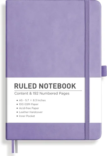 RETTACY Cuaderno rayado, 192 páginas numeradas, tamaño A5 mediano (5.7 x 8.3 pulgadas), para hombres y mujeres, para hacer notas, escritura, trabajo