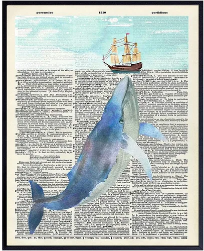 Arte de Pared con Diccionario Náutico de Ballena - Foto de 8x10, Imagen - Océano, Mar, Playa, Decoración del Hogar, Decoración Shabby Chic - Regalo