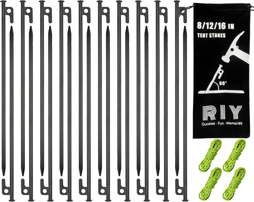 Miniatura 16 de Paquete de 8 estacas de metal resistentes para tienda de campaña para camping, estacas de acero de 12 pulgadas, irrompibles e inflexibles