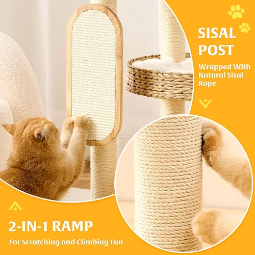 Miniatura 4 de HITTITE Moderna torre de árbol para gatos con poste rascador, torres para gatos de 47 pulgadas de alto con bola rascadora y almohadilla, árbol