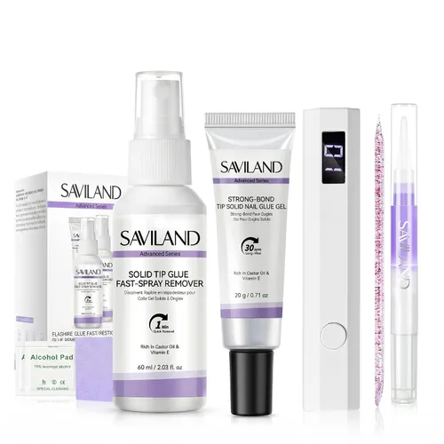 Miniatura 9 de Kit de pegamento de uñas sólido en gel Saviland y removedor de pegamento de uñas: luz UV para uñas, herramientas completas para uñas postizas