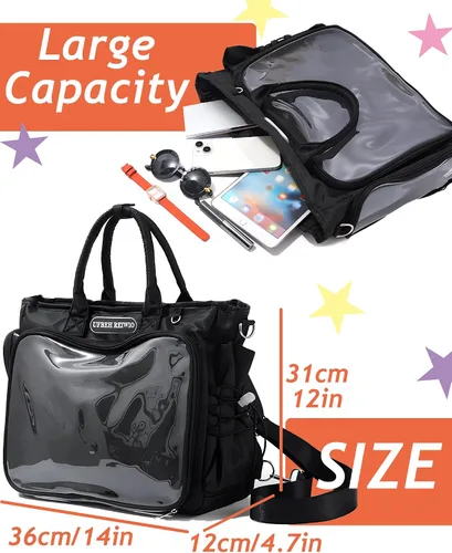 Miniatura 4 de Mochila grande Ita de hombro con inserto, bolso kawaiI Ita, para exhibición de pines, anime para fanáticos de Kpop (pines no incluidos) (negro)