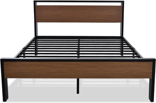 Miniatura 8 de SHA CERLIN Base de cama de plataforma de metal tamaño Queen de 14 pulgadas con cabecero y estribo de madera, base de colchón, no necesita somier