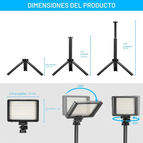 Miniatura 2 de Paquete de 2 luces LED de video, luces de fotos USB regulables de 5600 K con mini trípode y filtros de colores para estudios fotográficos, tiro